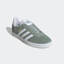 Sneaker ADIDAS ORIGINALS "GAZELLE", Gr. 38,5, silber grün, cloud weiß, gold metallic, Leder, Synthetik, sportlich, Schuhe