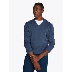 Strickpullover TOMMY HILFIGER "ESSENTIAL COTTON V NECK", Herren, Gr. M, grün (aegean sea heather), Strick, Obermaterial: 100% Baumwolle, meliert, casual, V-Ausschnitt, Langarm Rippbündchen, Pullover