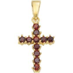 Kreuz-Anhänger FIRETTI "Schmuck Geschenk Gold 333 Halsschmuck Anhänger Kreuz", gold (gelbgoldfarben, rot, rot), Schmuckanhänger, Damen, Gelbgold 333, 0,71 g, mit Granat