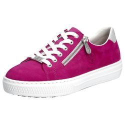 Plateausneaker RIEKER, Damen, Gr. 38, rosa (fuchsia, silber), Veloursleder, sportlich, Schuhe, mit weicher MemoSoft-Innensohle, Freizeitschuh, Halbschuh, Schnürschuh