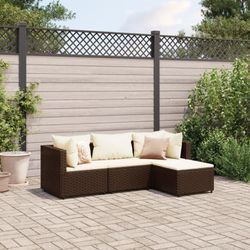 Avimac - 4-tlg. Garten-Lounge-Set mit Kissen Braun Poly Rattan