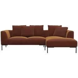 Ecksofa FLEXLUX "Sava", braun (cognac), B:294cm H:94cm T:166cm, 100% Polyester, Sofas, Taschenferderkern-Sitz mit Kaltschaum, lose Rücken- & Dekokissen