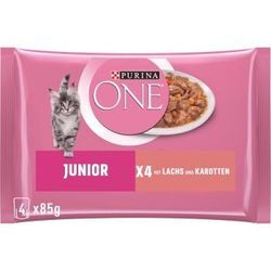 Purina ONE Junior Kittenfutter nass zarte Stückchen in Sauce Lachs 12x4x85 g