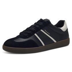 Sneaker TAMARIS, Damen, Gr. 36, schwarz (schwarz, kombiniert), Leder, Lederimitat, unifarben mit Farbeinsatz, sportlich, Schuhe, Freizeitschuh, Halbschuh, Schnürschuh mit gepolstertem Schaftrand