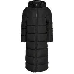 Steppmantel ONLY "ONLANNA X LONG HOOD PUFFER COAT OTW", Damen, Gr. XS (34), schwarz, Web, Obermaterial: 100% Polyester, unifarben, modisch, lässig geschnitten lang, Langarm, Mäntel