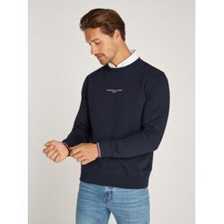 Sweatshirt TOMMY HILFIGER "TOMMY LOGO TIPPED CREWNECK", Herren, Gr. M, blau (desert sky), Sweatware, Obermaterial: 63% Baumwolle, 37% Polyester, bedruckt, unifarben, kontrastfarbene Details, casual, regular fit hüftbedeckend, Langarm Rippbündchen kontrastfarben, Sweatshirts