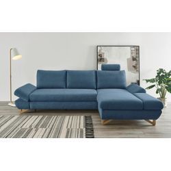 Schlafsofa INOSIGN "City/Giron", blau (denim), B:284cm H:104cm T:166cm, 100% PES, Schwer entflammbar (BS 5852-0/ EN 1021-1), Gramatur 370g/ qm +/- 5%, Sofas, komfortable Bettfunktion (Liegefläche 245 x 138 cm), sowie Bettkasten