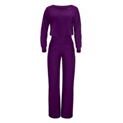 Jumpsuit WINSHAPE "JS101LSC", Damen, Gr. L, Normalgrößen, lila (schwarz plum), 85% Polyester, 15% Elasthan, Rundhals, Langarm, Overalls, Functional Comfort