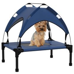 PawHut Erhöhtes Hundebett mit Baldachin Haustierbett Outdoor Hundeliege mit Dach