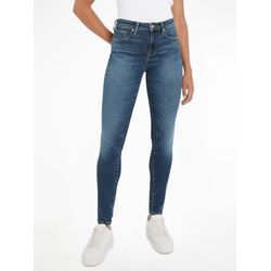 Skinny-fit-Jeans TOMMY HILFIGER "COMO SKINNY RW BLACK", Damen, Gr. 28, Länge 28, blau (mid blau1), Denim/Jeans, Obermaterial: 82% Baumwolle, 14% Lyocell, 3% Elastomultiester, 1% sonstige Fasern, casual, skinny fit, Jeans, mit Tommy Hilfiger Logo-Badge