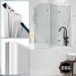 Badewannenaufsatz Faltwand Badewanne Badewannenaufsatz Duschwand 180° esg nano Easy Clean Glas 3-teilig faltbar 120140CM Silber - Swanew