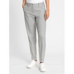 Bundfaltenhose INSPIRATIONEN, Damen, Gr. 19, Kurzgrößen, grau (hellgrau, meliert), 63% Polyester, 33% Viskose, 4% Elasthan, meliert, lang, Hosen