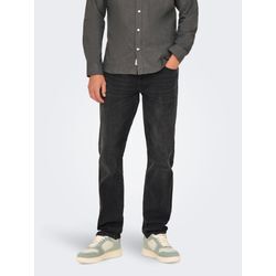 Straight-Jeans ONLY & SONS "ONSWEFT REGULAR WB 0021 TAI DNM NOOS", Herren, Gr. 31, Länge 30, schwarz (washed schwarz), Denim/Jeans, Obermaterial: 84% Baumwolle, 14% Polyester, 2% Elasthan, Abriebeffekte, casual, regular fit lang, Jeans, im 4-Pocket-Style