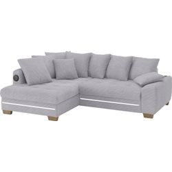 Ecksofa MR. COUCH "Nikita II, L-Form", grau (stripes 8637 warm grau), B:243cm H:88cm T:190cm, Stripes (92% Polyester / 8% Nylon), Sofas, mit Kaltschaum, RGB-LED, Soundsystem, wahlweise mit Bett, Bettkasten