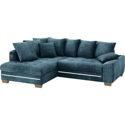 Ecksofa MR. COUCH "Nikita II, L-Form", blau (dolce 13 ocean), B:243cm H:88cm T:190cm, Dolce (100% Polyester), Sofas, mit Kaltschaum, RGB-LED, Soundsystem, wahlweise mit Bett, Bettkasten