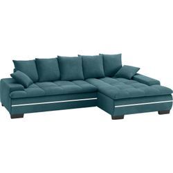 Ecksofa MR. COUCH "Haiti II, L-Form", blau (memphis 13 petrol), B:280cm H:87cm T:180cm, Memphis (Grundgewebe - 100% Polyester; Nutzschicht- 90% Polyester / 10% Polyamide), Sofas, RGB-LED Beleuchtung, wahlweise mit Kaltschaum, Bett, Bettkasten