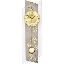 Funk-Pendelwanduhr AMS "F5223", gold (grau, goldfarben), Wanduhren, B/H/L: 24cm x 10cm x 84cm, Quarzuhr,Holzgehäuse,Esszimmer,Wohnzimmer