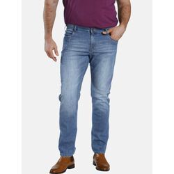 5-Pocket-Jeans CHARLES COLBY "Tiefbundjeans BARON CASSANDER", Herren, Gr. 28, blau (hellblau), Obermaterial: 60% Baumwolle CO. 38% Polyester PES. 2% Elasthan EL., klassisch, comfort fit lang, Hosen Straight-Jeans 5-Pocket-Jeans