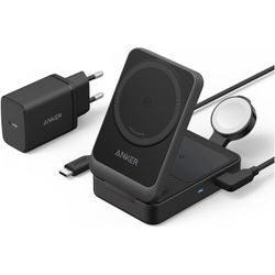 ANKER Wireless Charger "MagGo Wireless Charging Station (Foldable 3-in-1)", schwarz, B:8,9cm H:6cm T:2,5cm, Ladegeräte