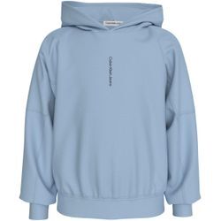 Sweatshirt CALVIN KLEIN JEANS "MINIMALISTIC LOGO FLEECE HOODIE", Jungen, Gr. 10 (140), blau (faded denim), Sweatware, Obermaterial: 60% Baumwolle, 40% Polyester, unifarben, casual, regular fit, Langarm Bündchen, Sweatshirts, für Kinder bis 16 Jahre