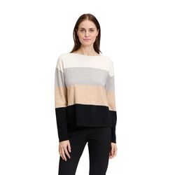 Strickpullover BETTY BARCLAY "Betty Barclay Feinstrickpullover mit Color Blocking", Damen, Gr. 36, beige (patch beige, schwarz), Strick, Obermaterial: 50% Viskose, 27% Polyamid, 23% Polyester., casual, lässig geschnitten normal, U-Boot-Ausschnitt, Langarm, Pullover, Material