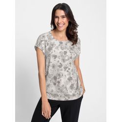 Print-Shirt INSPIRATIONEN "Shirt", Damen, Gr. 38, grau (grau, weiß, bedruckt), 95% Baumwolle, 5% Elasthan, geblümt, gemustert, mehrfarbig, Rundhals, Shirts