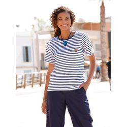 T-Shirt CASUAL LOOKS "Shirt", Damen, Gr. 42, blau (marine, weiß, gestreift), 50% Baumwolle, 50% Modal, gemustert, mehrfarbig, gestreift, Rundhals, Kurzarm, Shirts