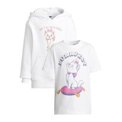 Kapuzensweatshirt MISTERTEE "MisterTee T-Shirt & Hoody 2 Pack - Aristocats" Gr. 110/116, weiß (weiß, weiß), Mädchen, 100% Baumwolle, bedruckt, Sweatshirts