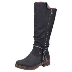 Winterstiefel RIEKER, Damen, Gr. 36, Varioschaft, schwarz, Lederimitat, casual, Schuhe, Langschaftstiefel, Blockabsatz, TEX-Membran, Nieten und Kordel