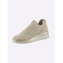 Sneaker HEINE Gr. 38, beige (sand), Damen, Leder, Glattleder, Rindsleder, Textil, Schuhe