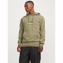 Kapuzensweatshirt JACK & JONES "JCOLIMA LOGO SWEAT HOOD BF", Herren, Gr. S, silber (silber sage), angeraute Sweatware, Obermaterial: 70% Baumwolle, 30% Polyester, unifarben, modisch, loose fit, Rundhals, Langarm Rippbündchen, Sweatshirts