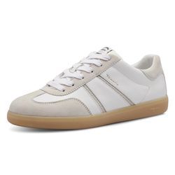 Sneaker TAMARIS, Damen, Gr. 41, weiß (weiß kombiniert), Leder, Lederimitat, unifarben mit Farbeinsatz, sportlich, Schuhe, Freizeitschuh, Halbschuh, Schnürschuh mit gepolstertem Schaftrand