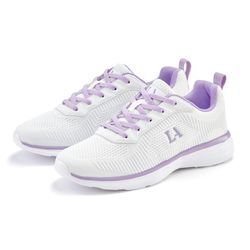 Sneaker LASCANA, Damen, Gr. 35, lila (weiß, lila), Obermaterial: 60% Textilmaterial, 40% Lederimitat. Futter: 100% Textilmaterial. Decksohle: 100% Textilmaterial. Laufsohle: 100% Synthetik, unifarben, kontrastfarbene Details, casual, Schuhe, Freizeitschuh, Halbschuh im sportiven Look VEGAN