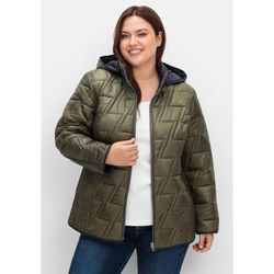 Steppjacke SHEEGO "Große Größen" Gr. 48, grün (khaki), Damen, Obermaterial: 100% Polyester;Futter: 100% Polyester;Wattierung: 100% Polyester, unifarben, Jacken, zum Wenden, mit Kapuze und Stehkragen