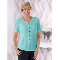 V-Shirt CLASSIC "Shirt", Damen, Gr. 40, blau (aquamarin), 98% Polyester, 2% Elasthan, unifarben, V-Ausschnitt, Kurzarm, Shirts