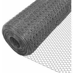 VOUNOT Drahtzaun Sechskantgeflecht, Maschendrahtzaun, 1x25m, Maschenweite 25mm, PVC-Beschichtet Grau