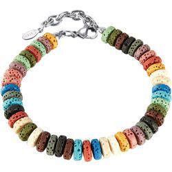 Armband FIRETTI "Schmuck Geschenk Edelstahl Armschmuck Ankerkettengliederung Regenbogen", edelstahlfarben, beige, blau, türkis, grün, oliv, braun, hellbraun, khaki, altrosa, rosa, orange, orangerot, beige, blau, türkis, grün, oliv, braun, hellbraun, khaki, altrosa, rosa, orange, orangerot, Armbänder, Edelstahl, mit Lavastein