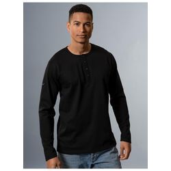 Longsleeve TRIGEMA "TRIGEMA Langarmshirt mit Knopfleiste", Herren, Gr. S, schwarz, 100% Baumwolle, casual, Langarm, Shirts