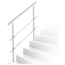 80cm Treppengeländer Edelstahl Handlauf Geländer für Treppen Brüstung Balkon 2 Querstreben, Innen und Außen - Vingo