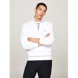 Sweatshirt TOMMY HILFIGER "ESSENTIAL FLEECE 1/4 ZIP", Herren, Gr. L, weiß, Sweatware, Obermaterial: 60% Baumwolle, 40% Polyester, casual, Sweatshirts, mit Stehkragen