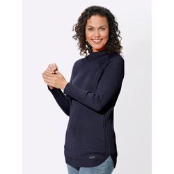 Strickpullover CASUAL LOOKS "Pullover" Gr. 36, blau (marine), Damen, 50% Baumwolle, 50% Polyacryl, unifarben, Pullover