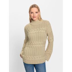 Stehkragenpullover HEINE "Pullover", Damen, Gr. 40, beige (sand), 50% Baumwolle, 50% Polyacryl, unifarben, Langarm, Pullover