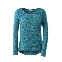 Rundhalspullover CASUAL LOOKS "Pullover" Gr. 36, blau (petrol, meliert), Damen, 54% Baumwolle, 46% Polyacryl, meliert, Pullover