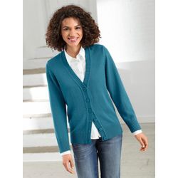 Strickjacke CASUAL LOOKS, Damen, Gr. 36, blau (petrol), 50% Baumwolle, 50% Polyacryl, unifarben, figurumspielend, Langarm, Strickjacken