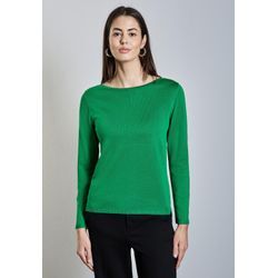 Strickpullover STREET ONE, Damen, Gr. 34, glowing grün, Stoff, 60% Viskose, 40% Baumwolle, unifarben, casual, normal normal, U-Boot-Ausschnitt, Langarm Bündchen, Pullover, mit U-Boot-Ausschnitt