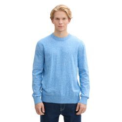 Strickpullover TOM TAILOR DENIM, Herren, Gr. M, bright blau weiß, Strick, Obermaterial: 100% Baumwolle, casual, regular fit taillenbedeckt, Rundhals, Langarm Bündchen, Pullover, mit Rundhalsausschnitt