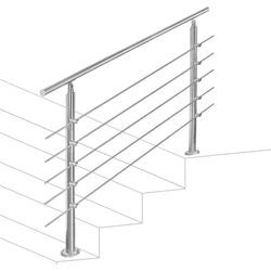 Deactive) Swanew 180cm Treppengeländer Edelstahl Handlauf Geländer für Treppen Brüstung Balkon 5 Querstreben, Innen und Außen