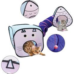 Fitags - Katzentunnel, Katzenspielzeug Tunnel und Würfel Bundle - Interaktive Crinkle zusammenklappbar Katze Rohr und Faltbare Würfel Spielplatz für