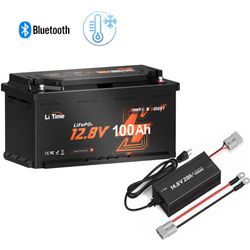 Batterie LiFePO4 12V 100Ah H190 hoch188mm Bluetooth & 12V 20A Lithium Batterieladegerät(Zwei Pakete werden separat versendet) - Litime