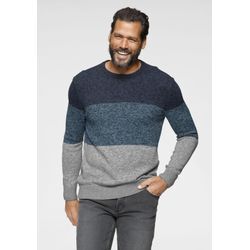 Rundhalspullover MAN'S WORLD, Herren, Gr. M (48/50), bunt (blau, petrol, grau), Strick, Obermaterial: 50% Baumwolle, 50% Polyacryl, gestreift, casual, regular fit, Rundhals, Langarm Rippstrickbündchen, Pullover, mehrfarbig